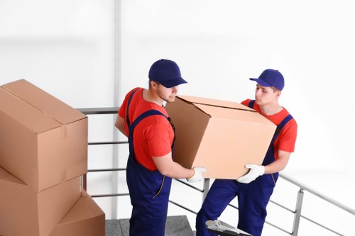 Packed boxes and furniture prepared for storage in Uxbridge