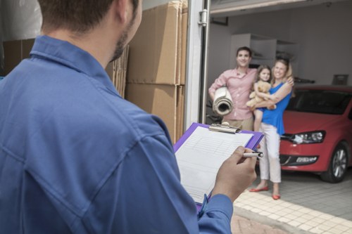 Packed boxes and furniture ready for transport during a Uxbridge home move