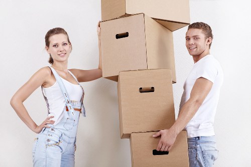 Packed boxes and furniture prepared for removals service