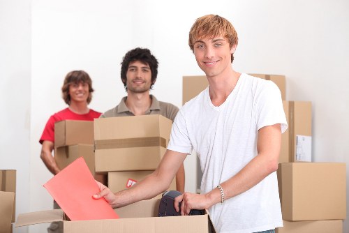 Furniture and boxes arranged for a student relocation or storage move